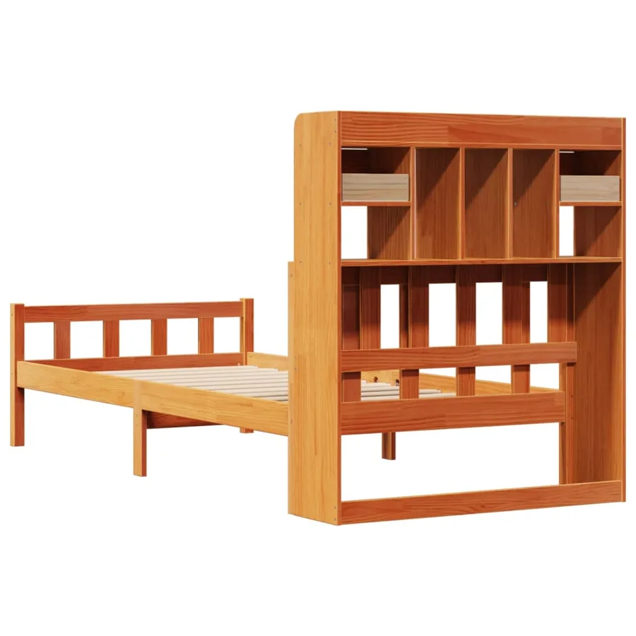 Lit bibliothèque sans matelas cire marron 75x190 cm pin massif - 6