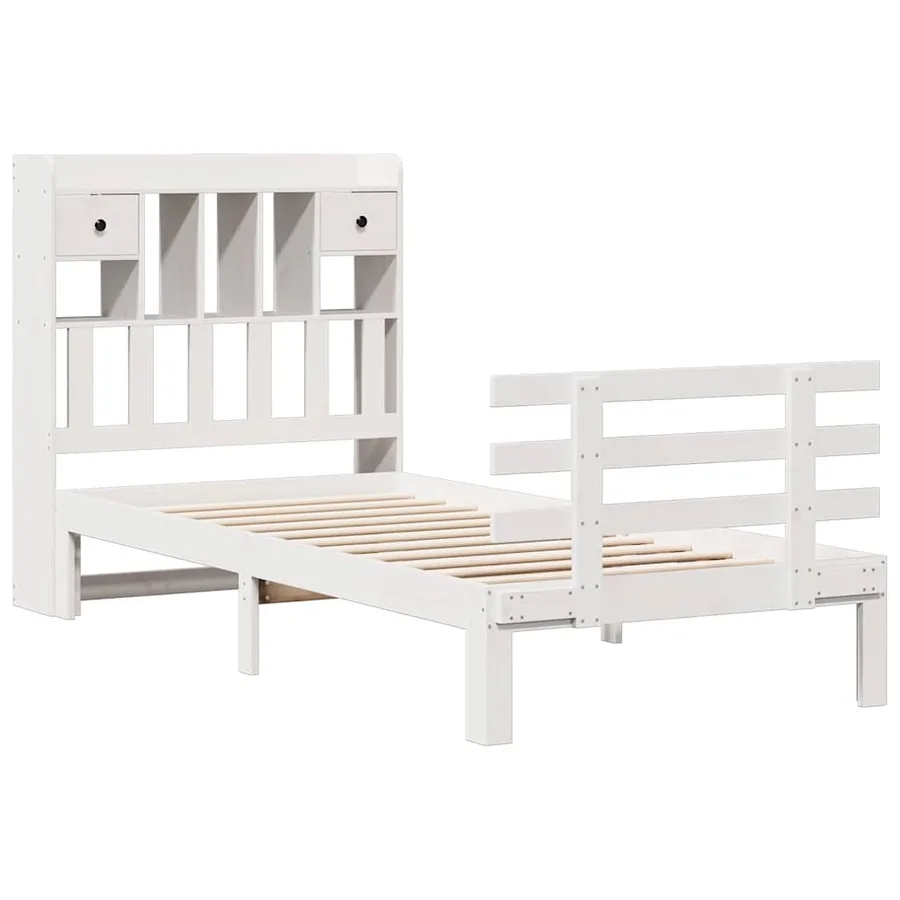 Lit bibliothèque sans matelas blanc 75x190cm bois de pin massif - 3