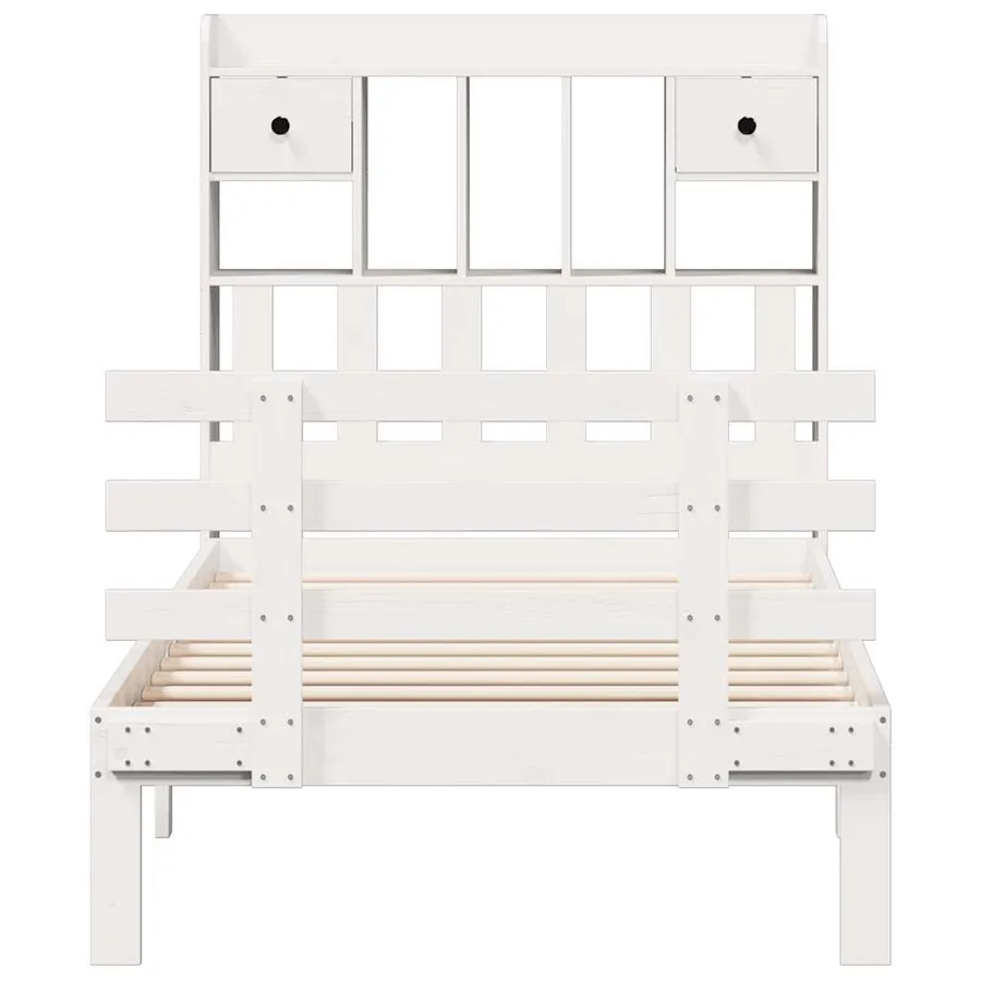 Lit bibliothèque sans matelas blanc 75x190cm bois de pin massif - 4