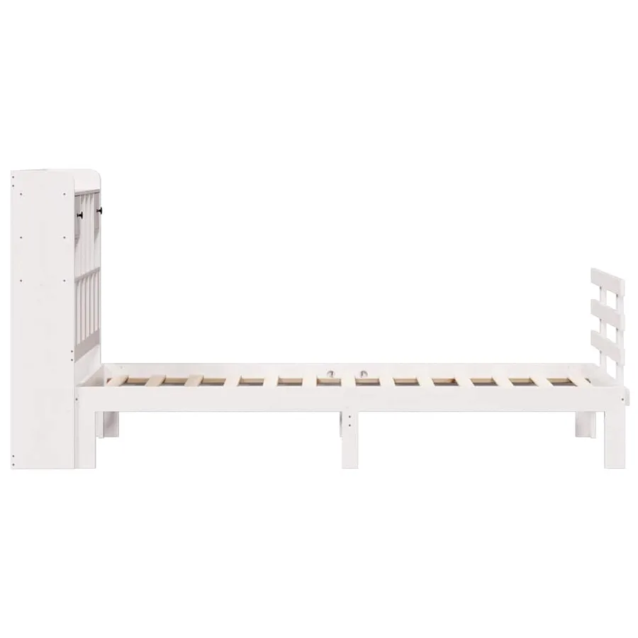 Lit bibliothèque sans matelas blanc 75x190cm bois de pin massif - 5