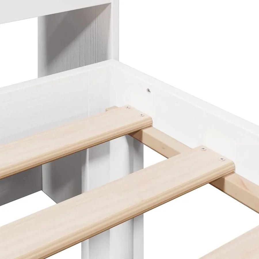 Lit bibliothèque sans matelas blanc 75x190cm bois de pin massif - 9