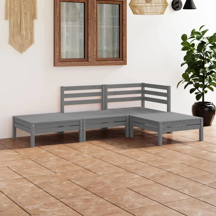 Salon de jardin 4 pcs Gris Bois de pin massif