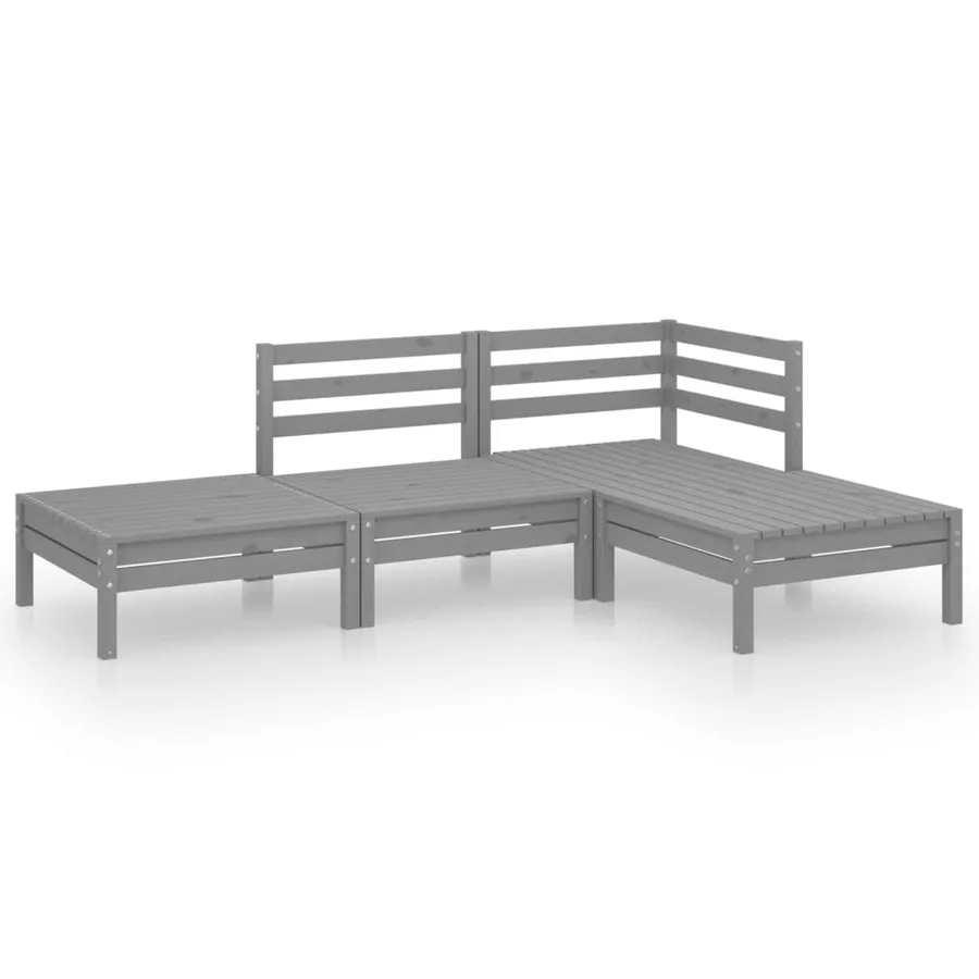 Salon de jardin 4 pcs Gris Bois de pin massif - 2