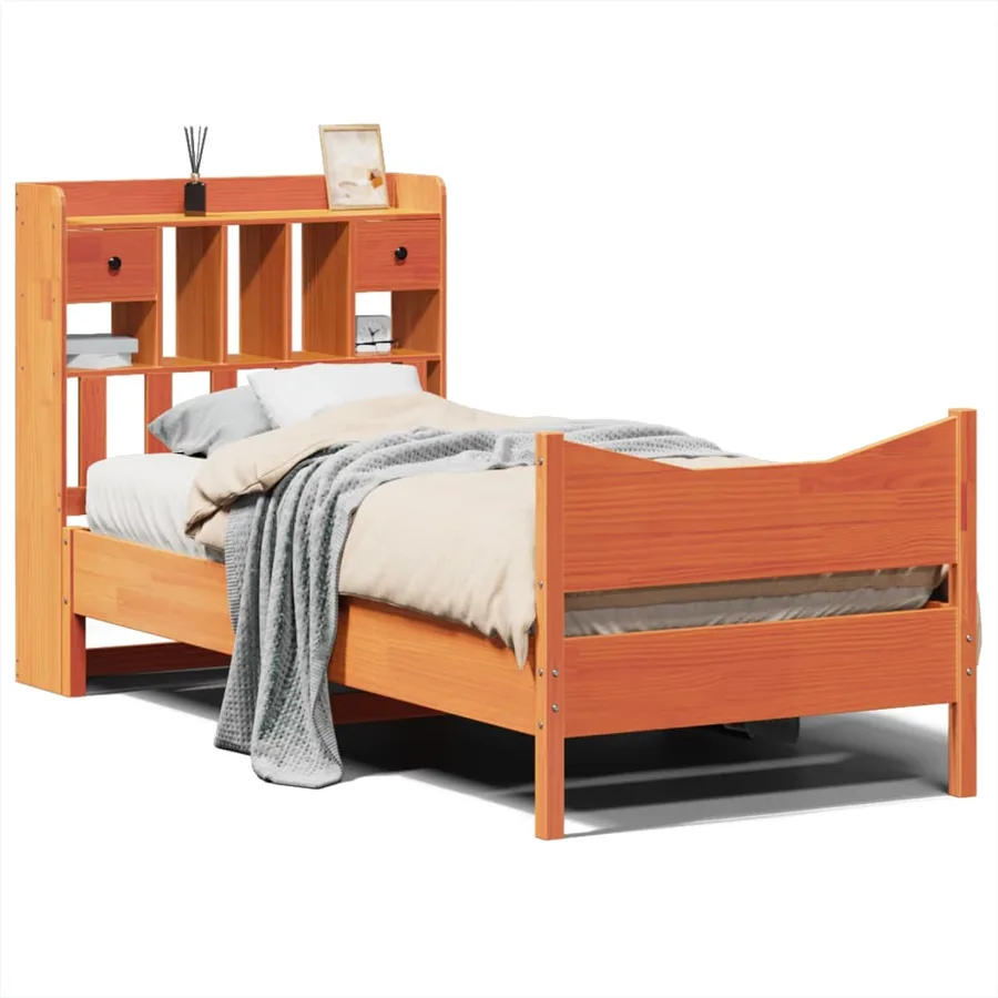 Cadre de lit sans matelas cire marron 100x200cm bois pin massif - 2
