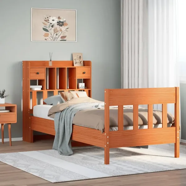 Cadre de lit sans matelas cire marron 100x200cm bois pin massif