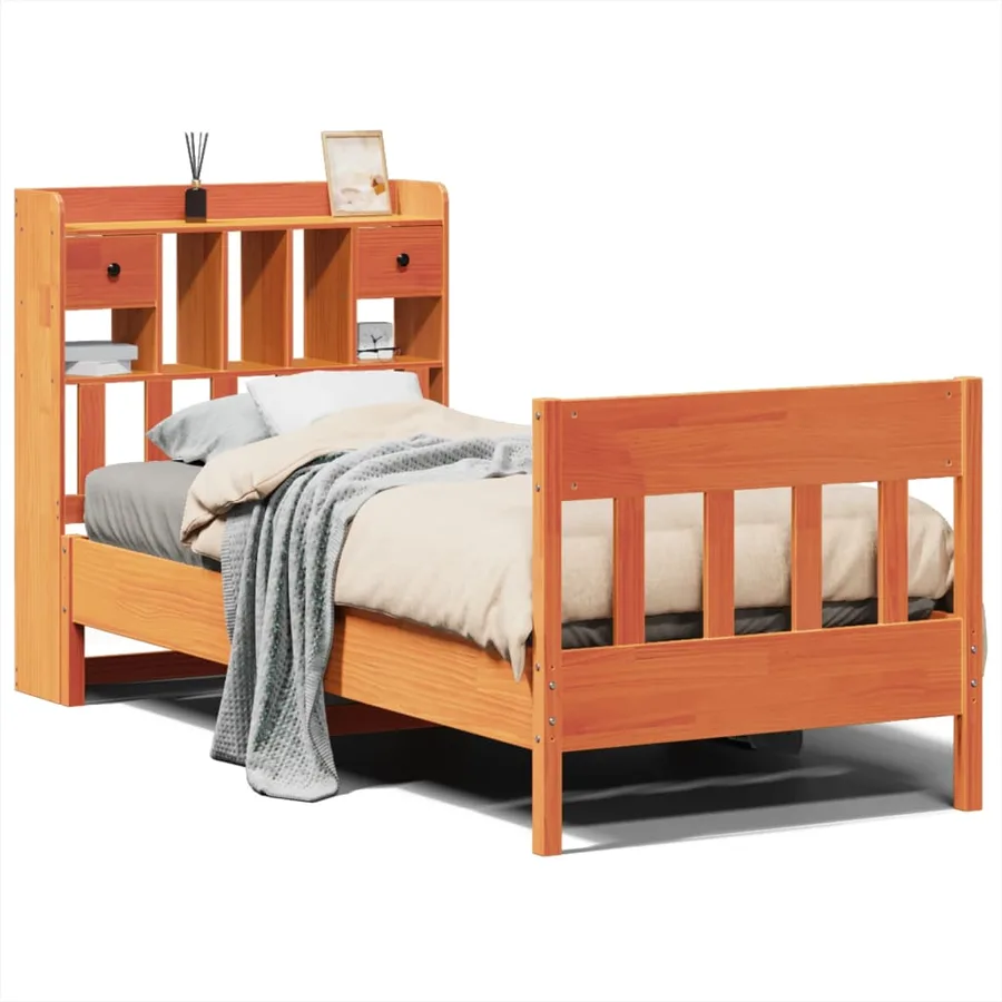 Cadre de lit sans matelas cire marron 100x200cm bois pin massif - 2