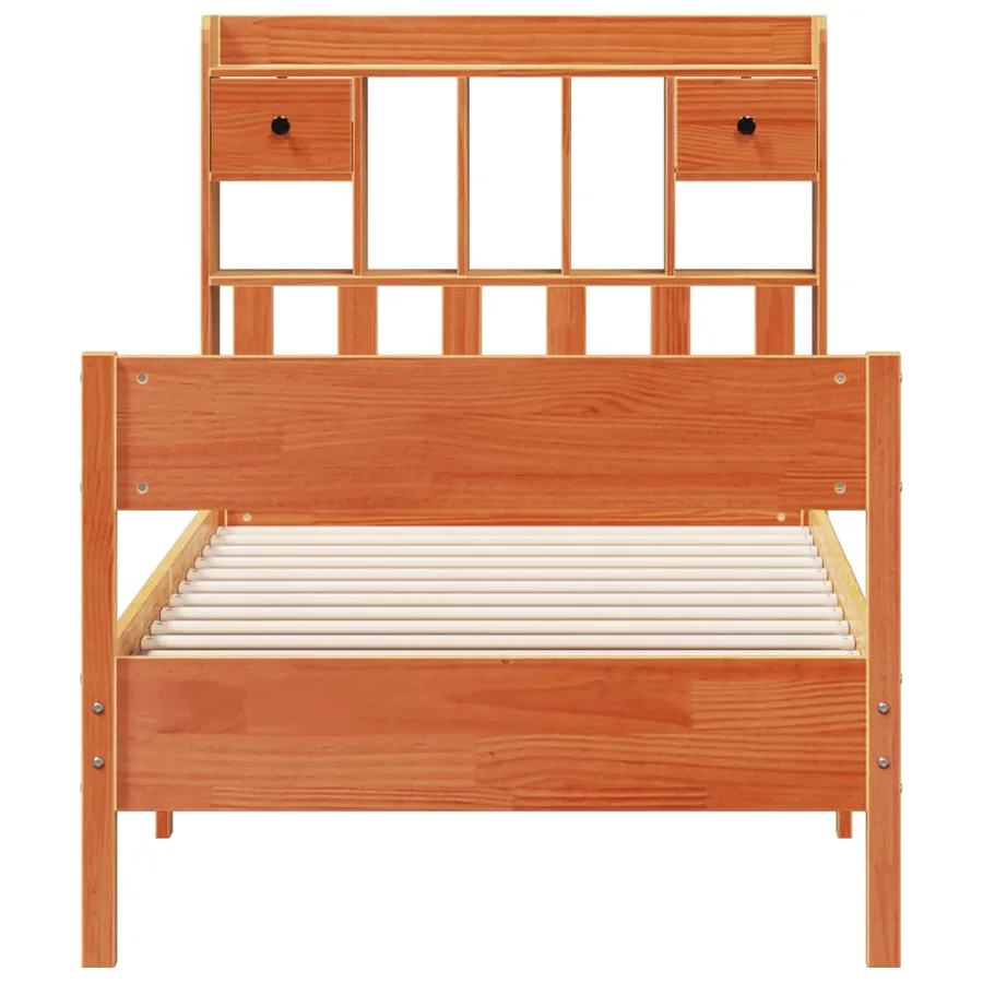 Lit bibliothèque sans matelas cire marron 100x200 cm pin massif - 4