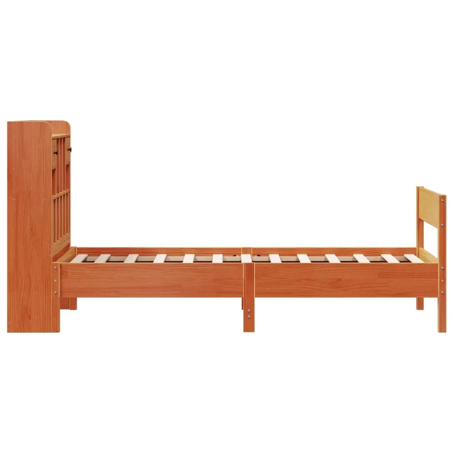 Lit bibliothèque sans matelas cire marron 100x200 cm pin massif - 5