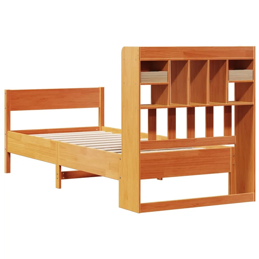 Lit bibliothèque sans matelas cire marron 100x200 cm pin massif - 6