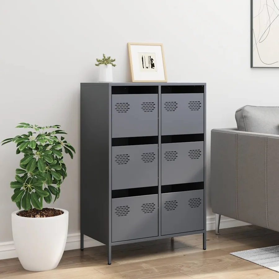 Buffet haut anthracite 68x39x101,5 cm acier - 3