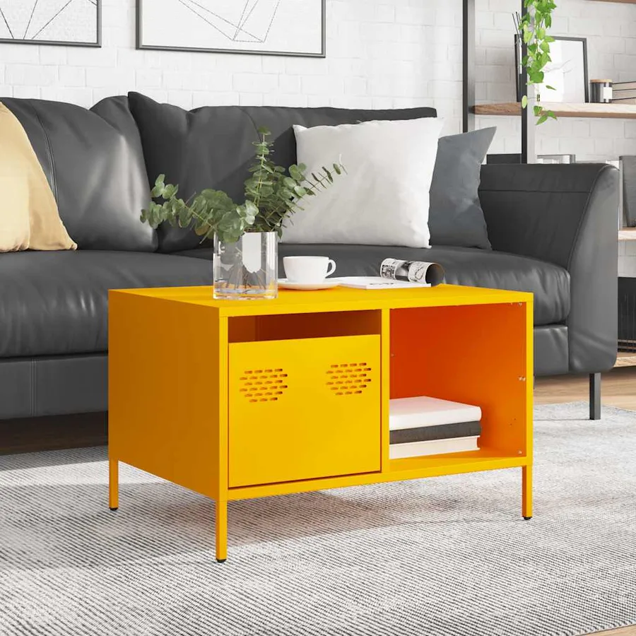 Table basse jaune moutarde 68,5x50x43,5 cm acier laminé à froid - 3