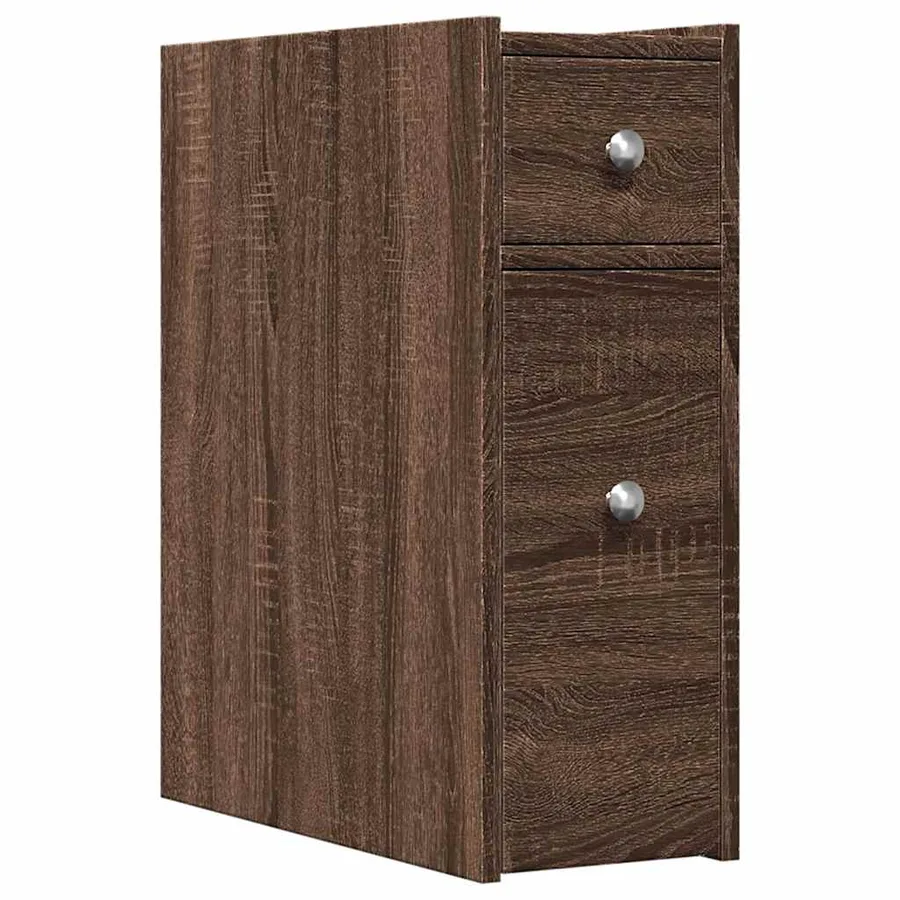 Armoire de salle de bain étroite avec roulettes chêne marron - 2