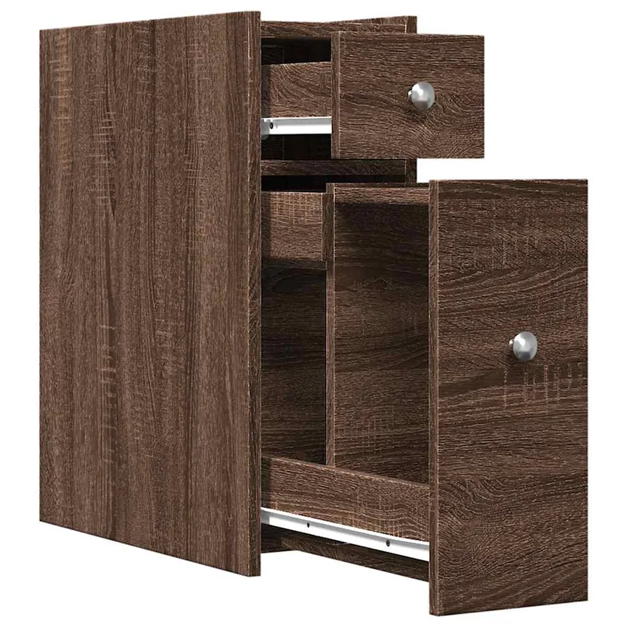 Armoire de salle de bain étroite avec roulettes chêne marron - 7
