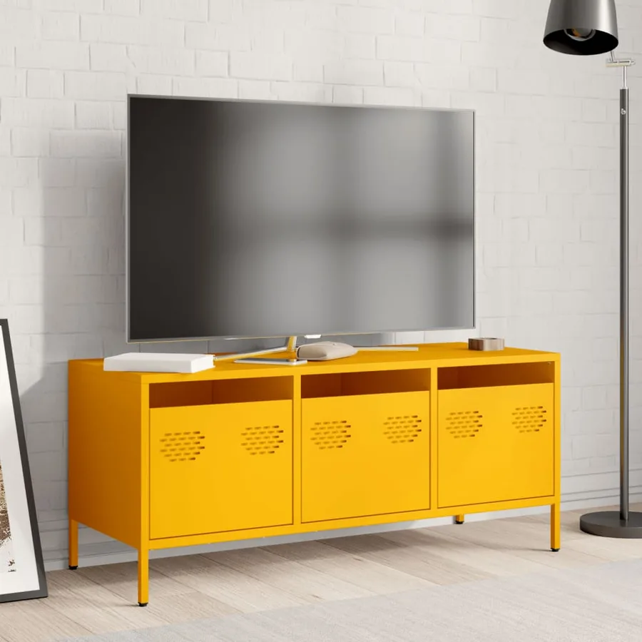 Meuble TV jaune moutarde 101,5x39x43,5 cm acier laminé à froid - 3