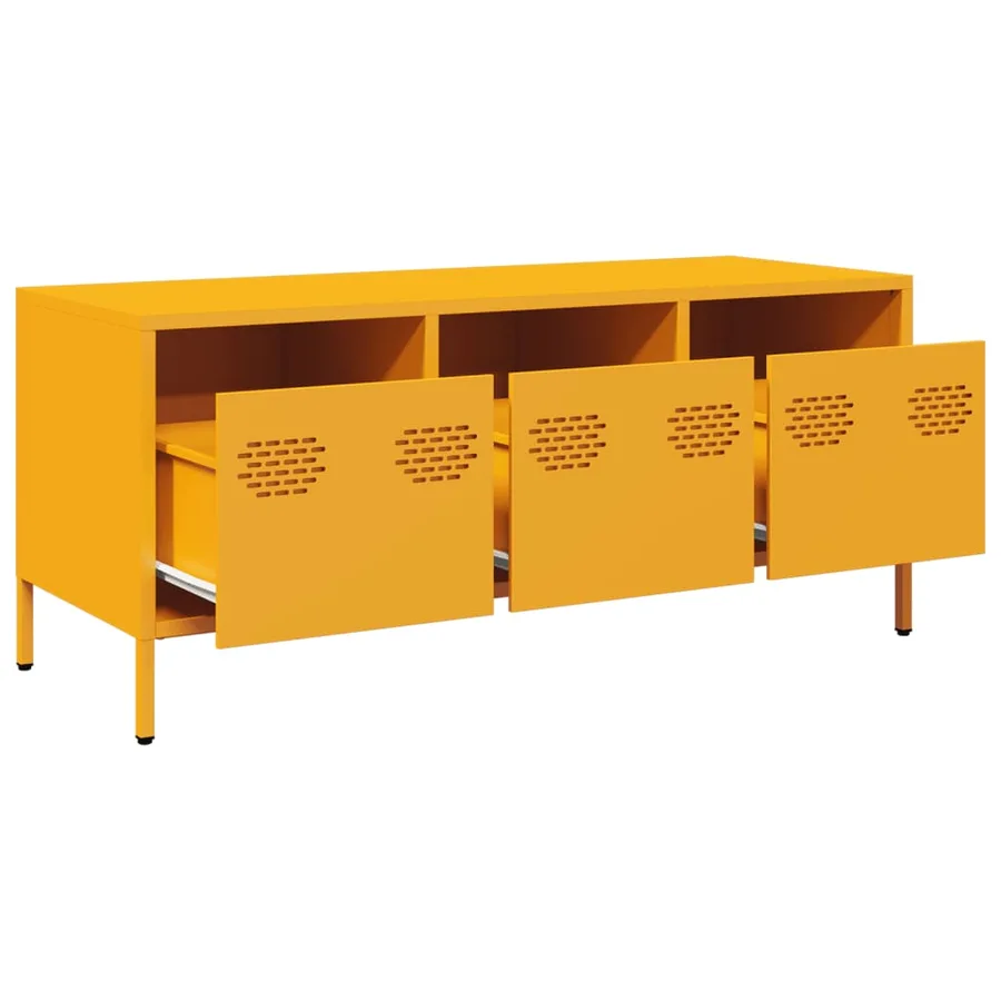 Meuble TV jaune moutarde 101,5x39x43,5 cm acier laminé à froid - 5