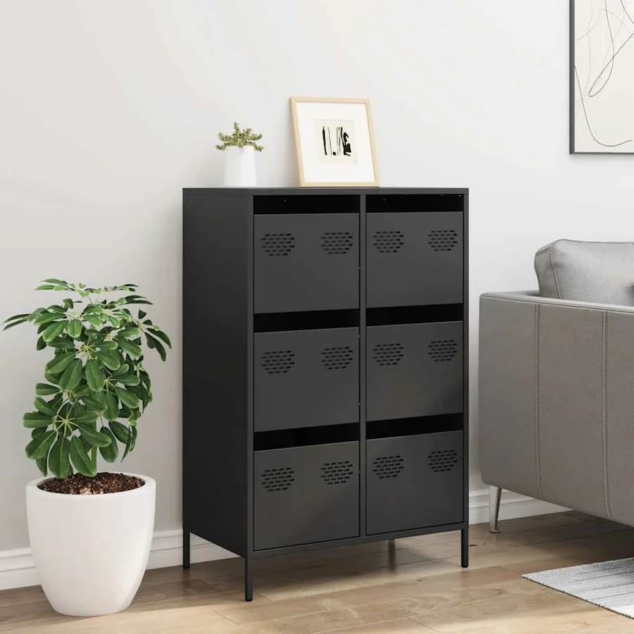 Buffet haut noir 68x39x101,5 cm acier - 3