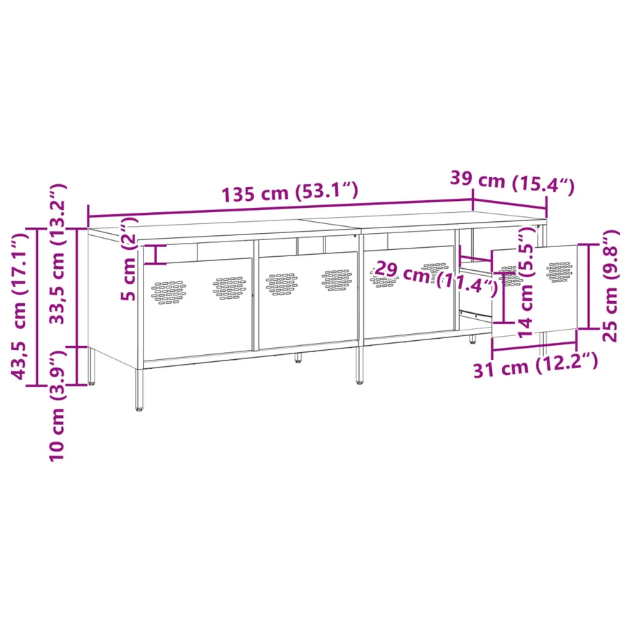 Meuble TV anthracite 135x39x43,5 cm acier laminé à froid - 12