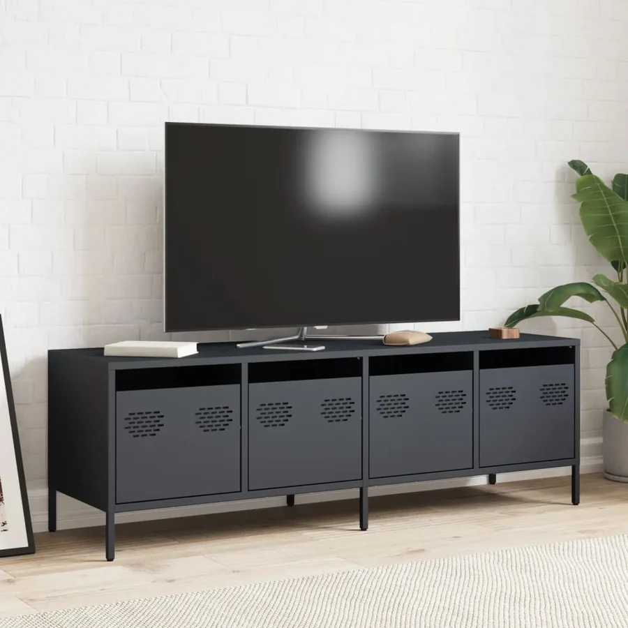 Meuble TV anthracite 135x39x43,5 cm acier laminé à froid - 3