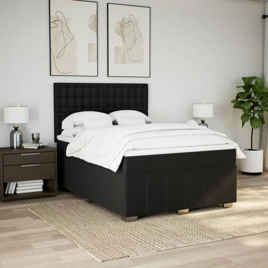 Sommier à lattes de lit avec matelas Noir 160x200 cm Tissu - 3
