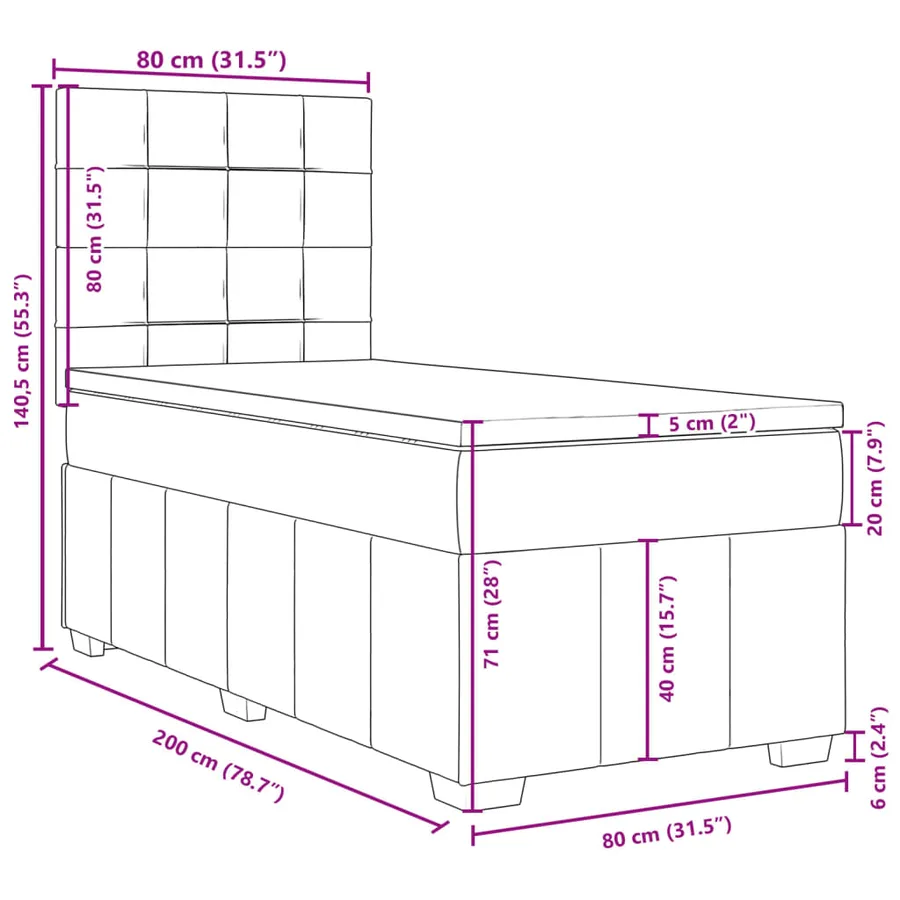 Sommier à lattes de lit avec matelas Taupe 80x200 cm Tissu - 13
