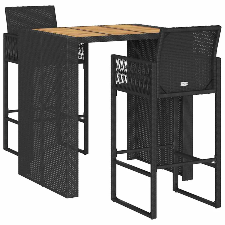 Ensemble de bar de jardin 3 pcs sans coussins noir poly rotin - 2