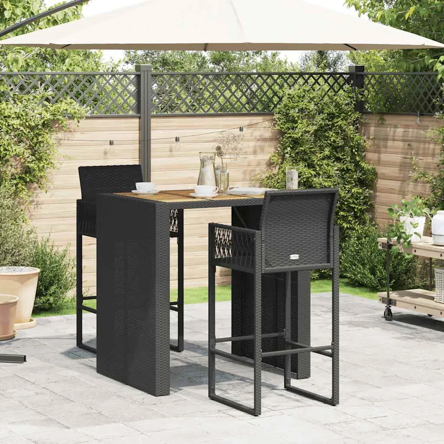 Ensemble de bar de jardin 3 pcs sans coussins noir poly rotin - 3