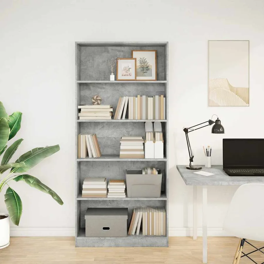 Bibliothèque gris béton 80x24x176 cm bois d'ingénierie - 3