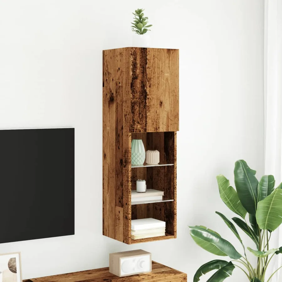 Meuble TV avec lumières LED vieux bois 30,5x30x102 cm - 4