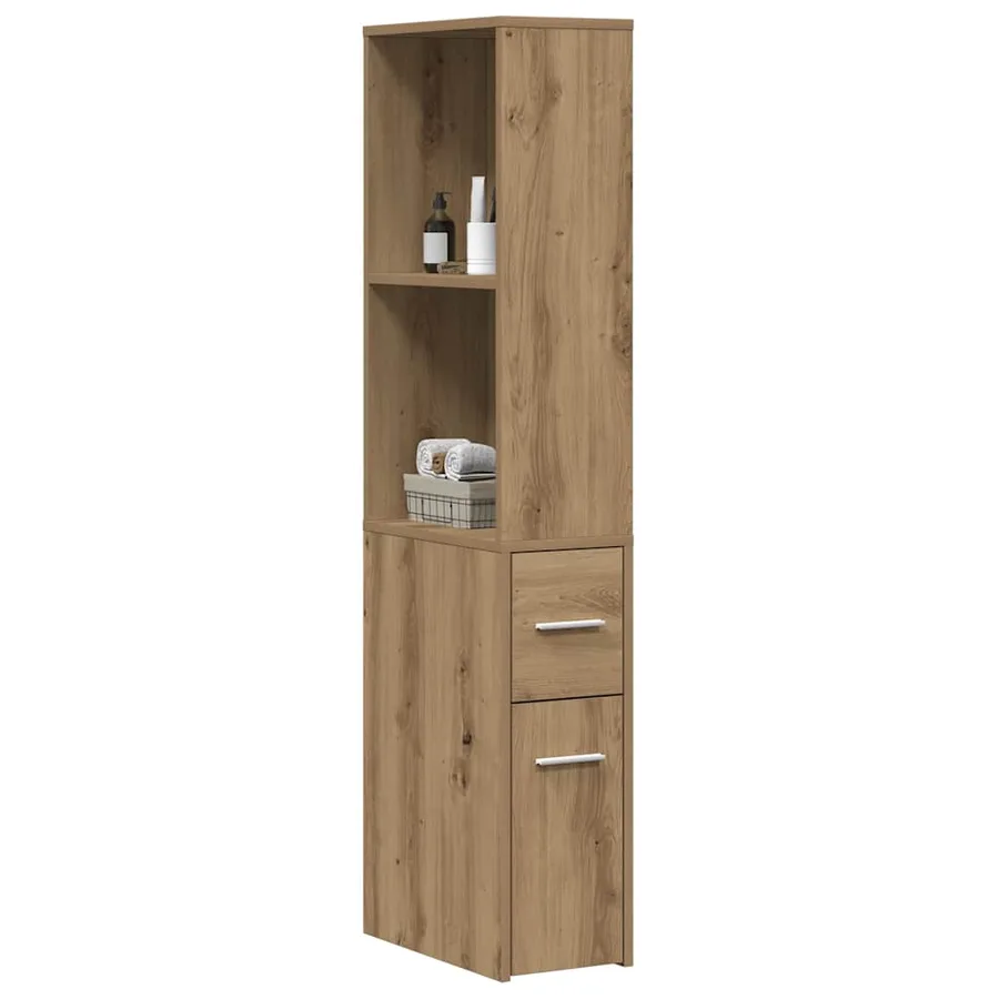 Armoire de salle de bain étroite avec roulettes chêne artisanal - 3