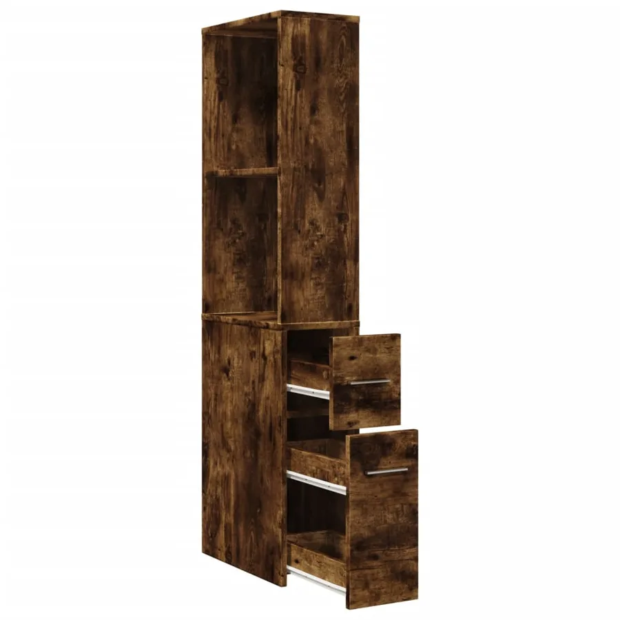 Armoire de salle de bain étroite avec roulettes chêne fumé - 7