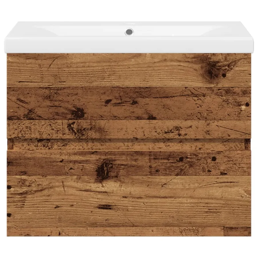 Armoire lavabo avec bassin intégré vieux bois - 5