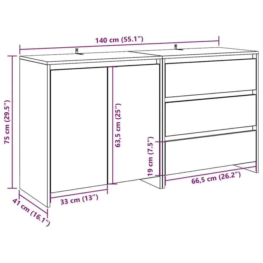 Buffet 2 pcs chêne artisanal bois d'ingénierie - 9
