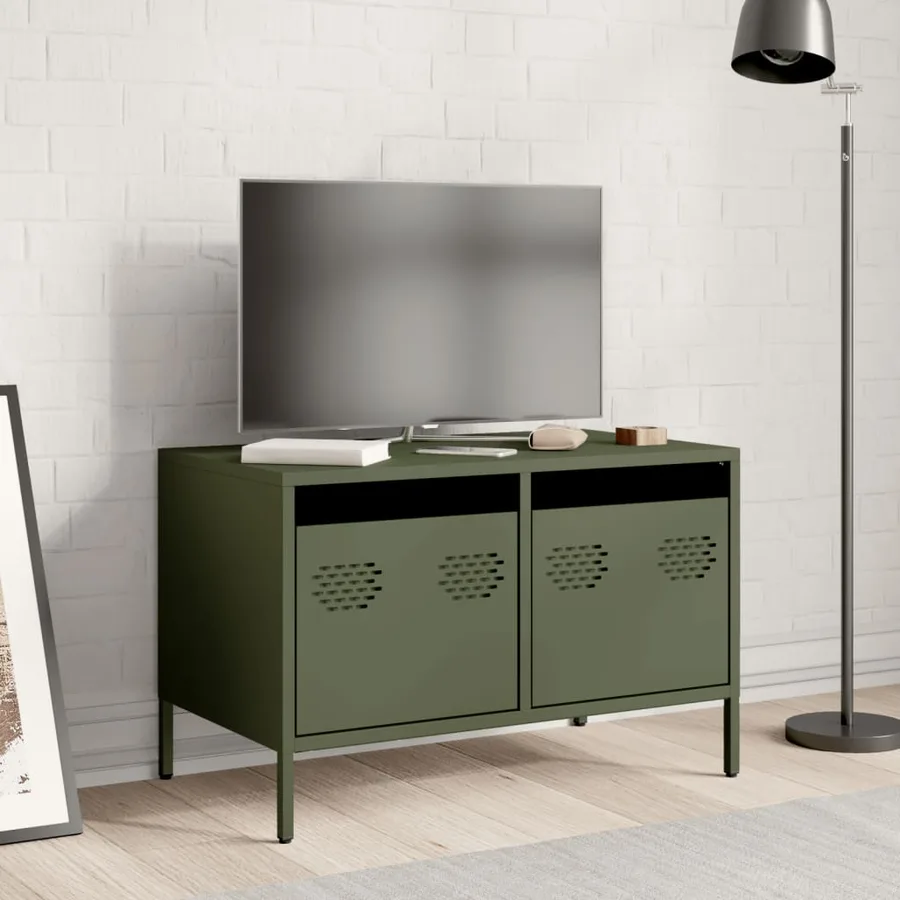 Meuble TV vert olive 68x39x43,5 cm acier laminé à froid - 3