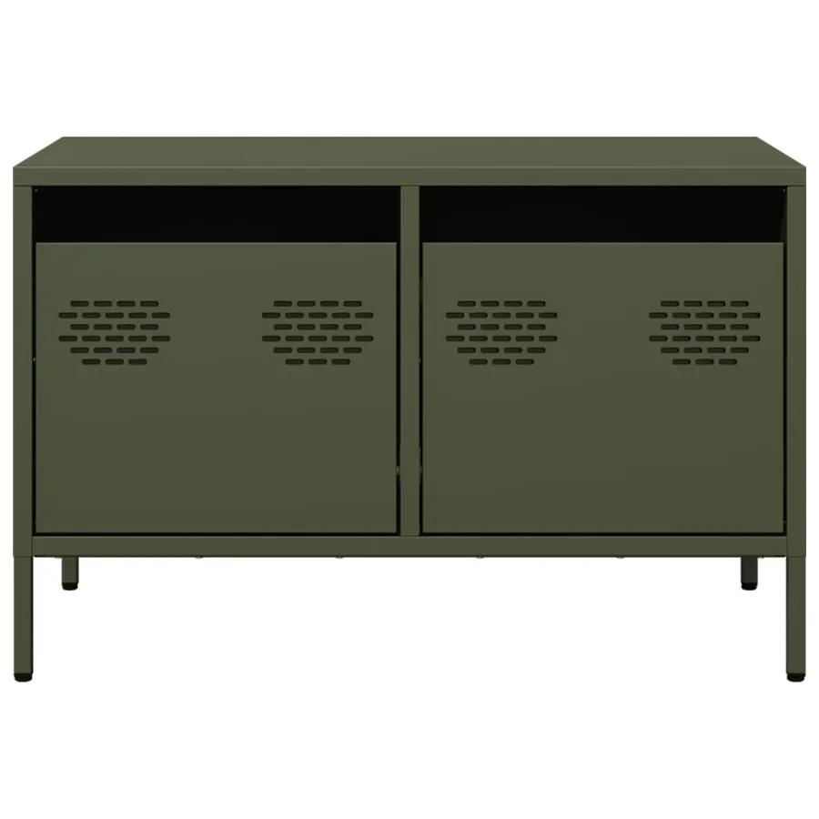 Meuble TV vert olive 68x39x43,5 cm acier laminé à froid - 4