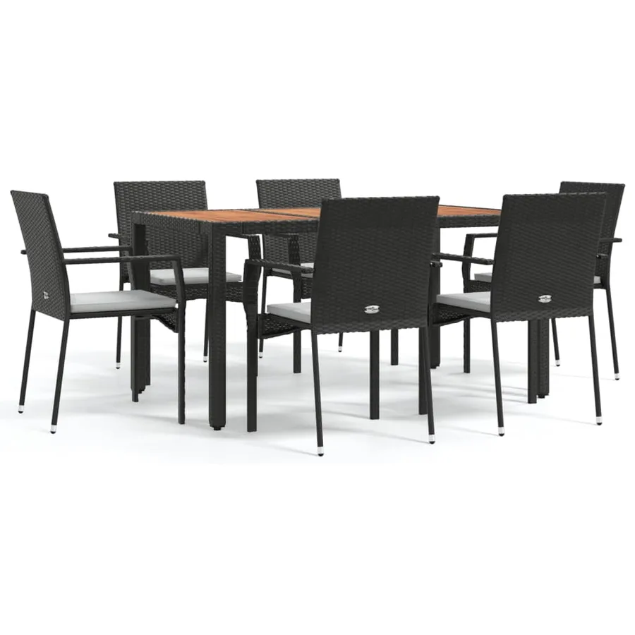 Ensemble à manger de jardin coussins 7pcs Noir Résine tressée - 2
