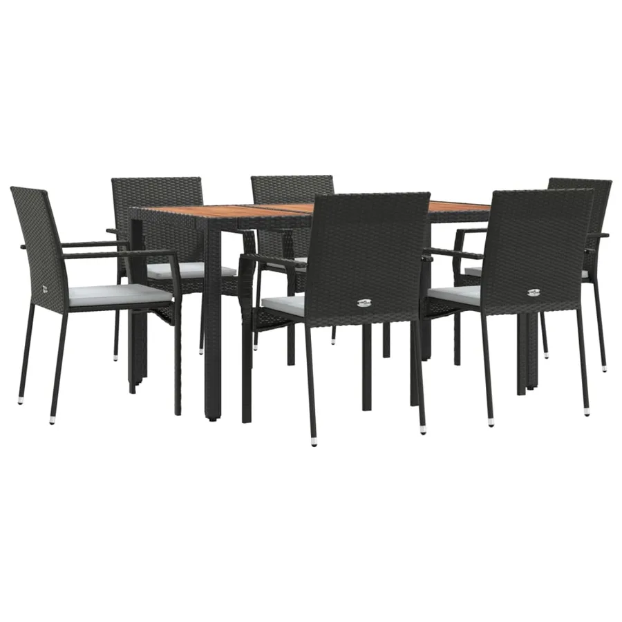 Ensemble à manger de jardin coussins 7pcs Noir Résine tressée - 3