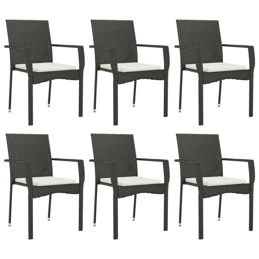 Ensemble à manger de jardin coussins 7pcs Noir Résine tressée - 4