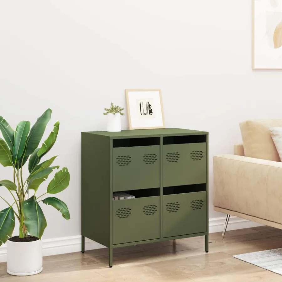 Buffet vert olive 68x39x73,5 cm acier laminé à froid - 3