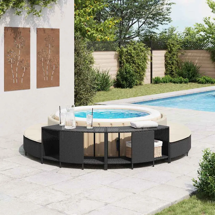 Étagères de rangement pour spa 2 pcs noir résine tressée - 3