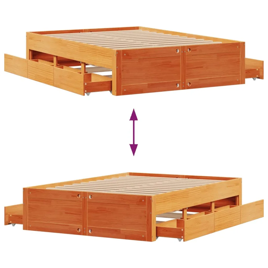 Cadre de lit sans matelas avec tiroirs 140x190 cm bois de pin - 10