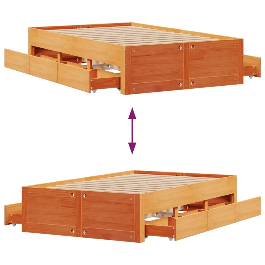 Cadre de lit sans matelas avec tiroirs 120x190 cm bois de pin - 10