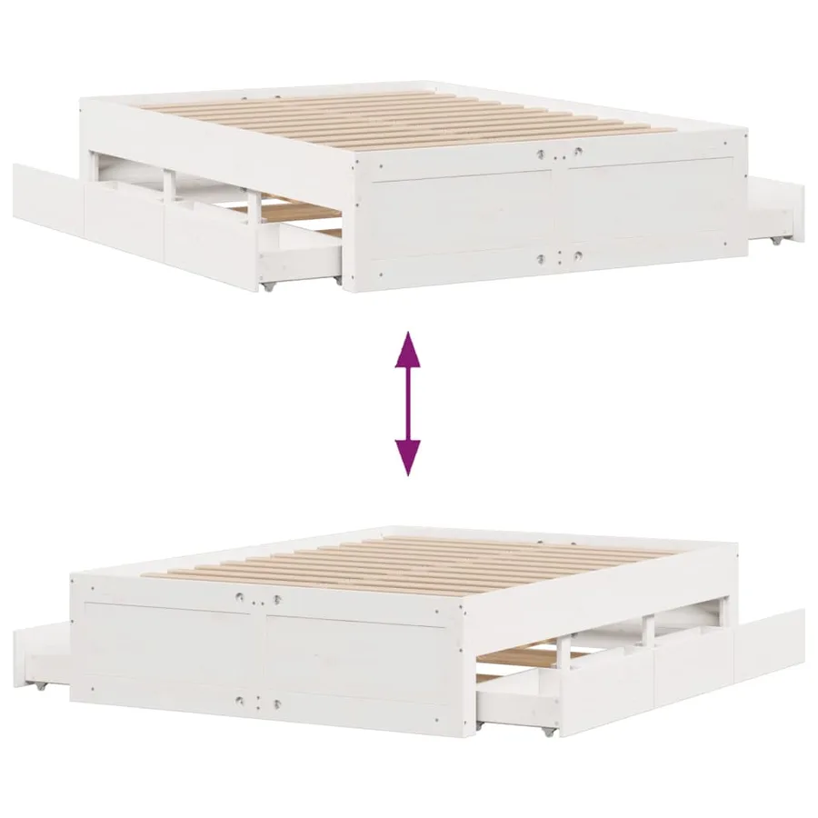Cadre de lit sans matelas avec tiroirs blanc 140x200cm bois pin - 10
