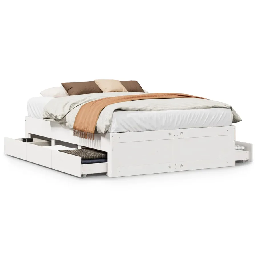 Cadre de lit sans matelas avec tiroirs blanc 140x200cm bois pin - 2