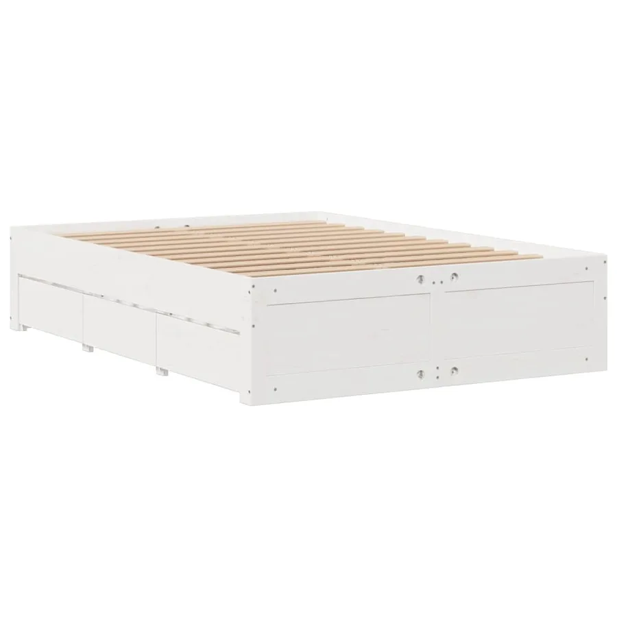 Cadre de lit sans matelas avec tiroirs blanc 140x200cm bois pin - 3