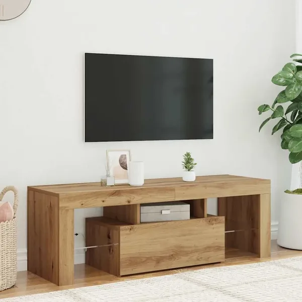 Meuble TV avec lumières LED chêne artisanal bois d'ingénierie