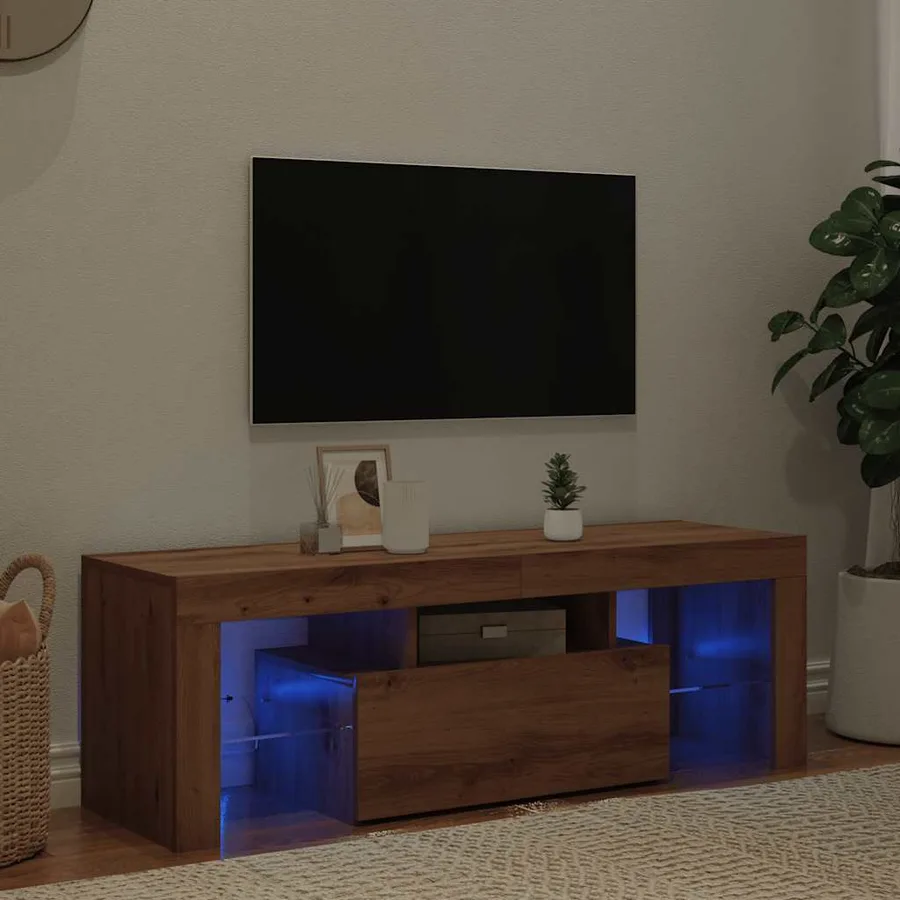 Meuble TV avec lumières LED chêne artisanal bois d'ingénierie - 3
