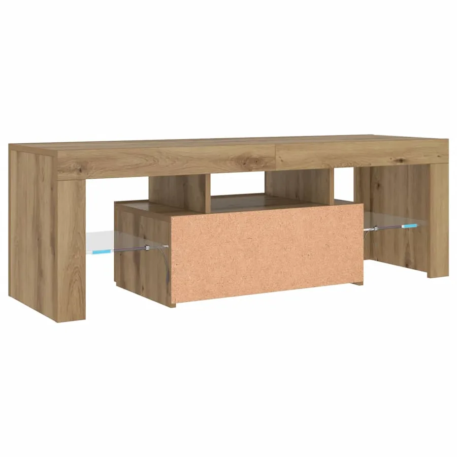 Meuble TV avec lumières LED chêne artisanal bois d'ingénierie - 9