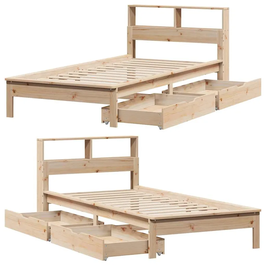 Lit bibliothèque sans matelas 100x200 cm bois massif de pin - 9