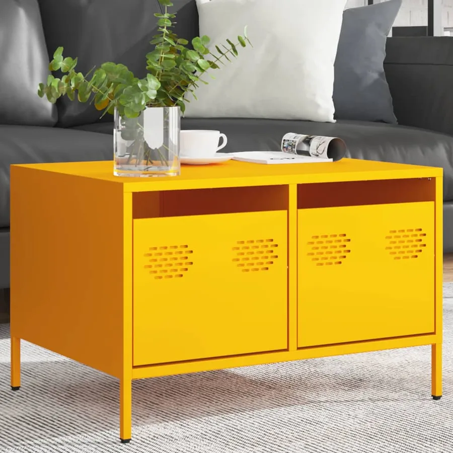 Meuble TV jaune moutarde 68x50x43,5 cm acier laminé à froid - 3