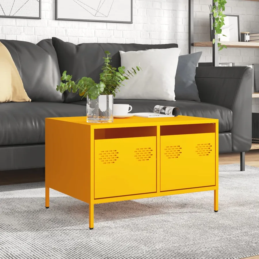 Meuble TV jaune moutarde 68x50x43,5 cm acier laminé à froid - 4